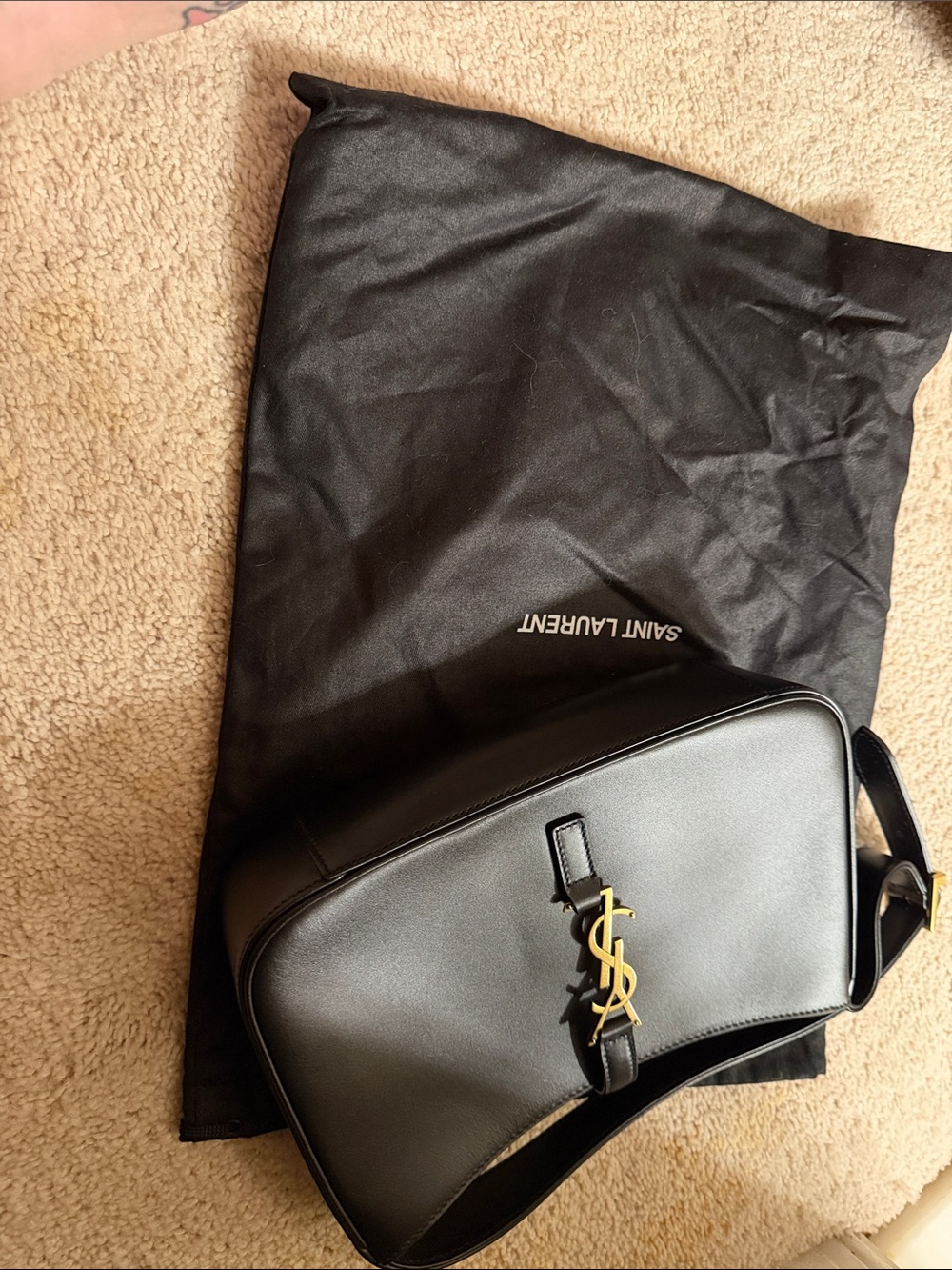 Saint Laurent Black Leather Belt Bag with Gold YSL Emblem